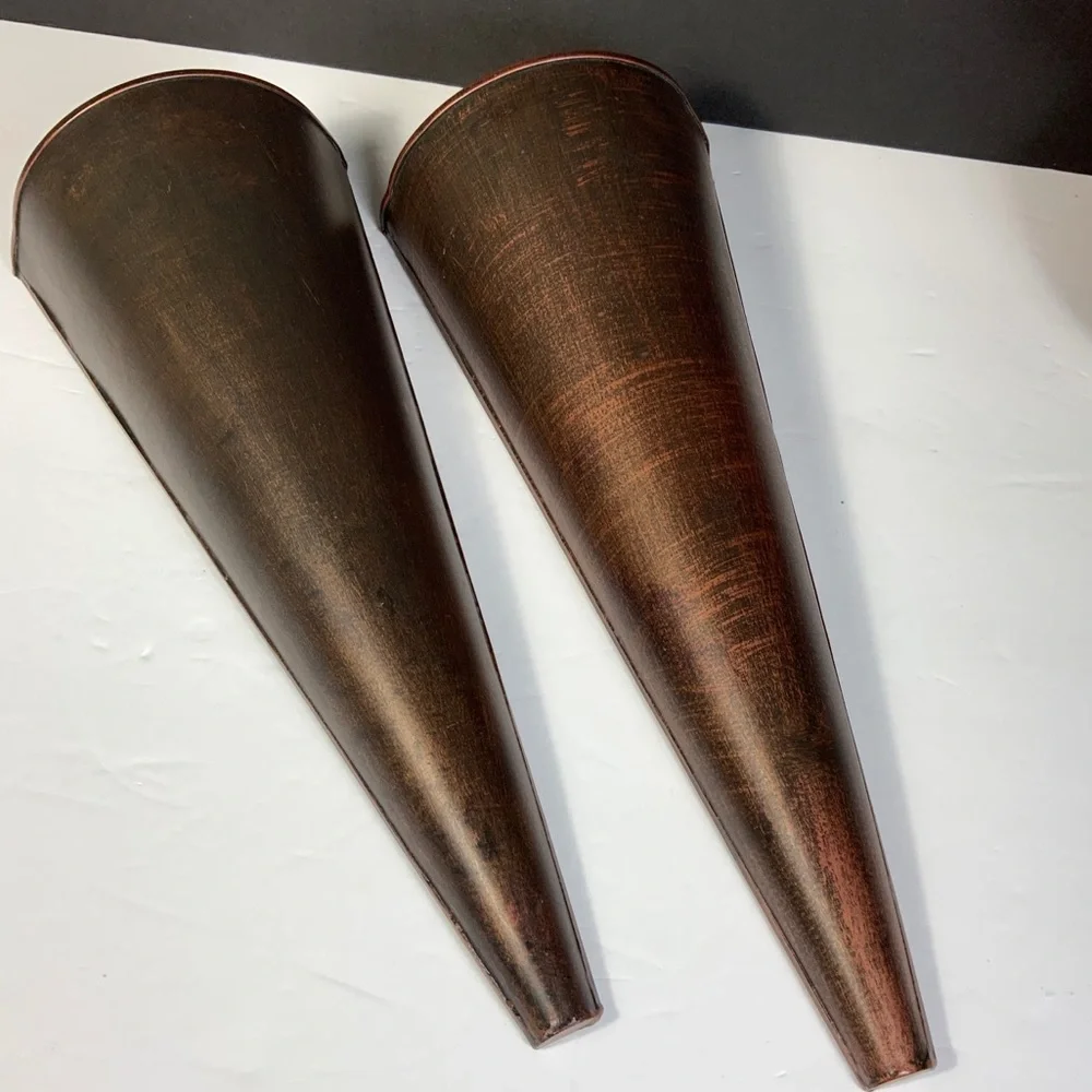 Vintage Metal Wall Sconce Silk Flower Holder Set of 2 Farmhouse 14 1/2 Tall #N1